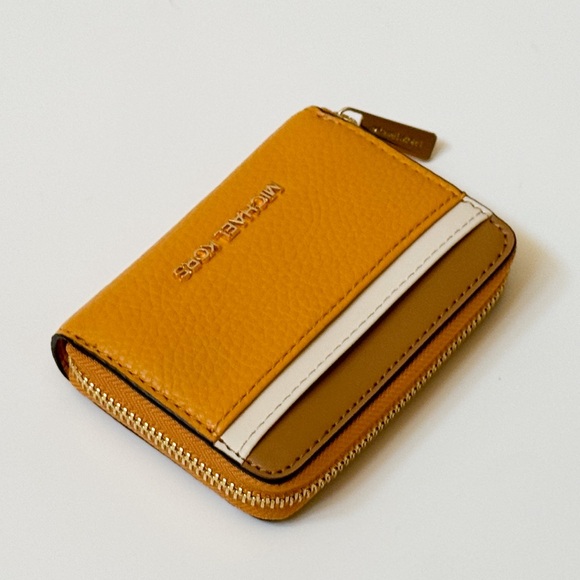 Michael Kors Jet Set Travel Card Case Wallet Colorblock Golden Rod Multi - Picture 3 of 9